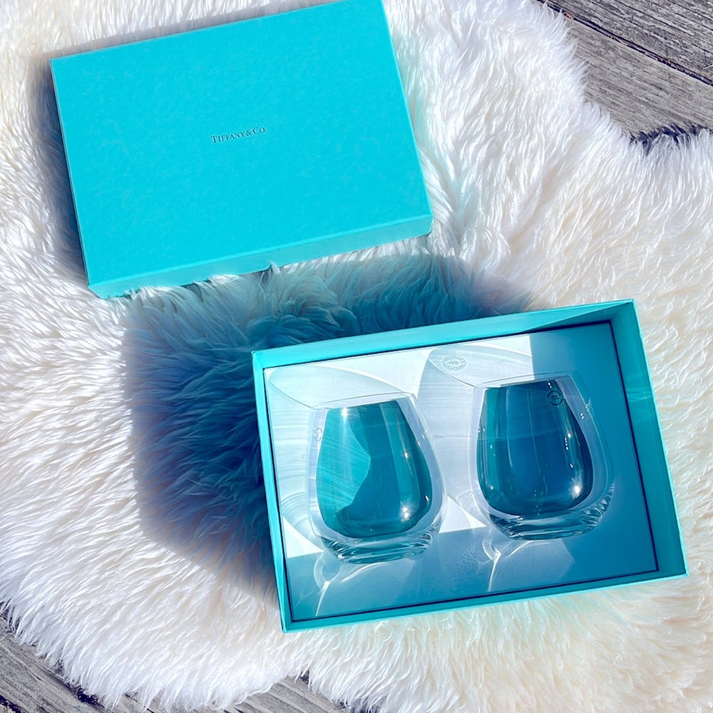 Tiffany & Co Stemless Red Wine Crystal Glass Set of 2